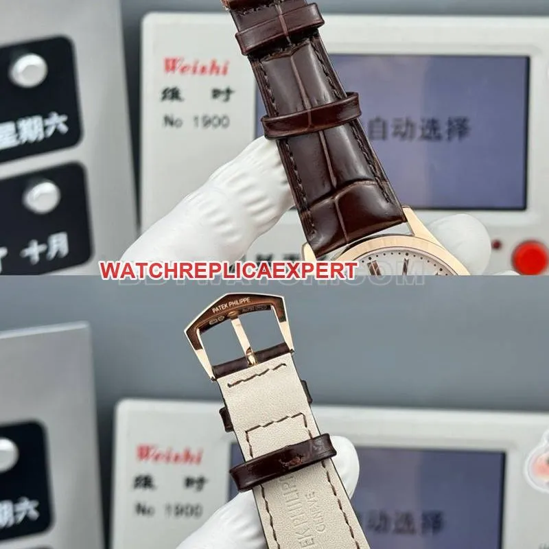 Patek Philippe watch SDF factory classic white dialrose gold case 39mmleather strap caseback live photo