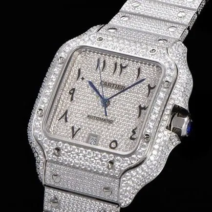 Cartiertop-tier men's white dialsteel bracelet Santos series full automatic movement watch back cover picture