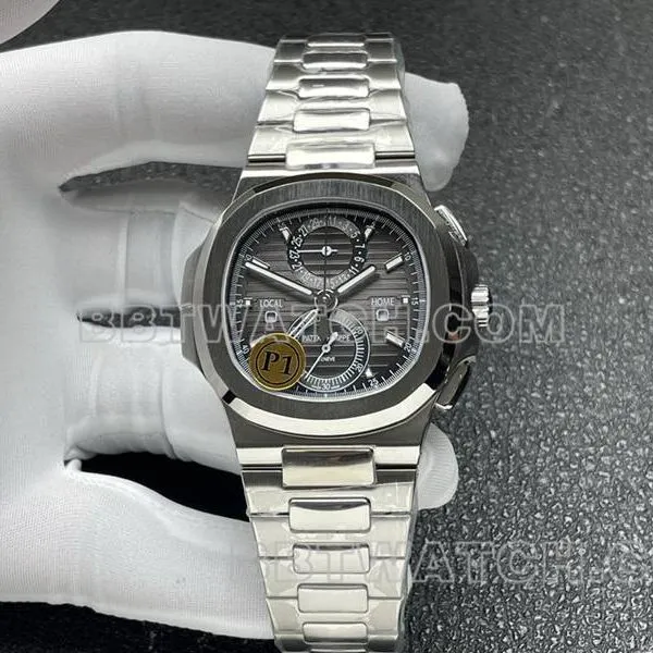 Patek Philippe collectible Watches Sport Elegant Gray Plate Mechanical Steel Strap Model 5990 Side by Side Photos