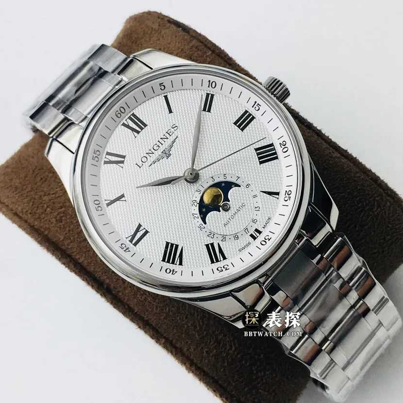 LG factory Longines watchmaking traditional top-tier watch men's white dialmoon phasesteel bracelet model pictures and prices braceletlive photos