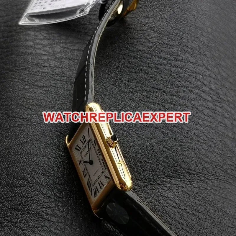 Cartier watch F1 factory tank white dialyellow gold case 2899MCmovementleather strap model front live photo
