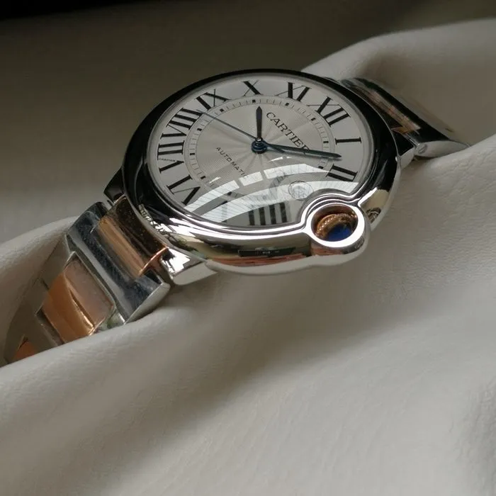 top-tier watch Cartier men's white dial blue balloon series steel bracelet watch clasp picture