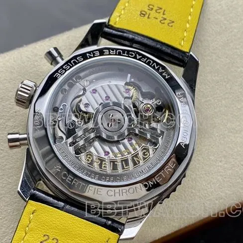 watch BLS factory aviation chronographBreitling silver gray plate brown leather strap model front live photo