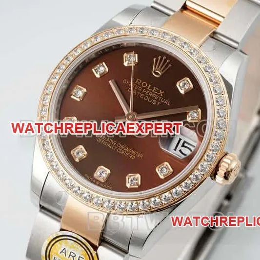 ARF FactoryRolex log brown disc diamond bezel31mm gold three grid link 278381front live photo