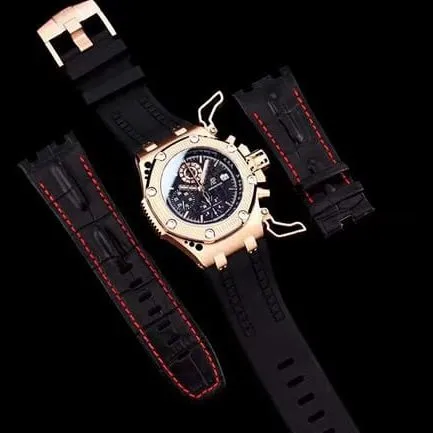 top-tier watch Audemars Piguet44mm men's black dial rubber strapRoyal Oak offshore mechanical watch detail shots
