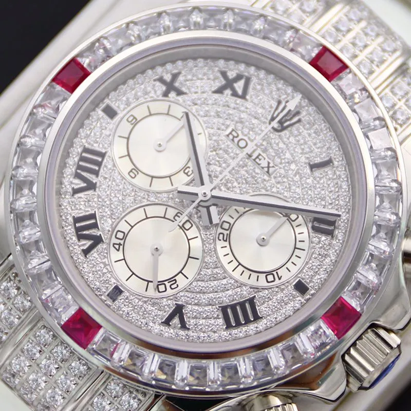 Rolextop-tier watch Daytona series pavé 116599 starry pink diamond men's watch back cover