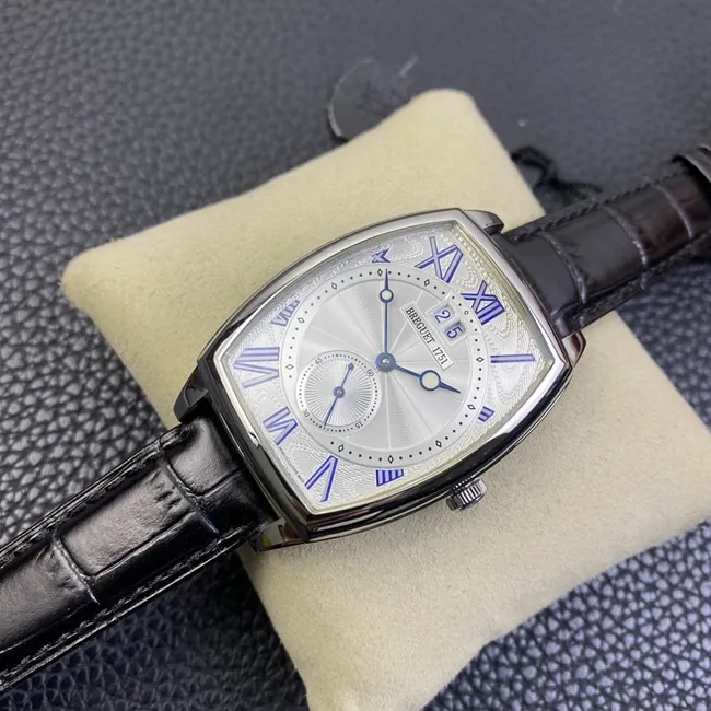 HG factory top-tier watch Breguet men's white dial black belt heritage series large date display automatic movementleather strap watch side view