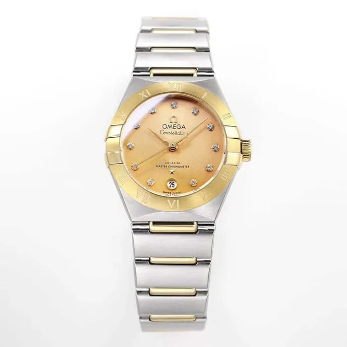 top-tier watch Omega women's gold plate constellation series steel bracelet watch clasp picture