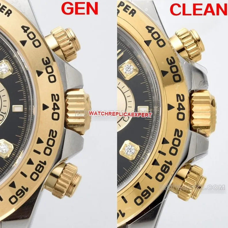 C Factory Rolex Top Watch Daytona Two-Tone Black Dial Diamond Hour Markers 126503 Genuine vs. Fake Comparison Review and Real Photo Shoot