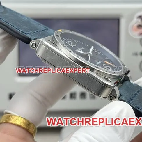 top-tier watch Bellis blue dial 42mm dual time zone leather strap model side live photo