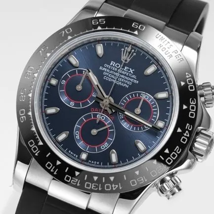 top-tier Rolex men's blue dialrubber strap Cosmograph Daytona automatic movement watch side view