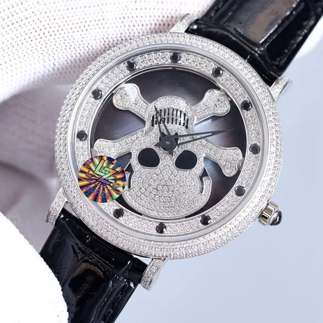 top-tier real diamond Anglia time series skull watch front view