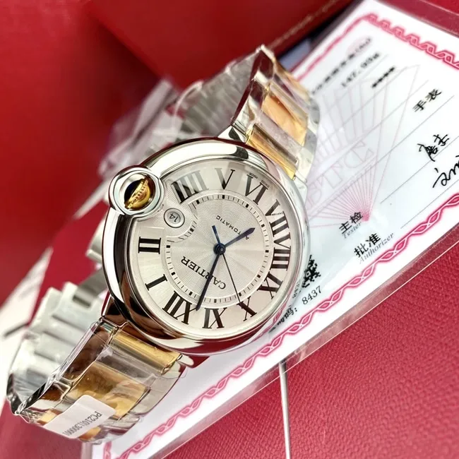 Original watch Cartier men's white dial gold band 42mm automatic movement blue balloon series watch back cover picture