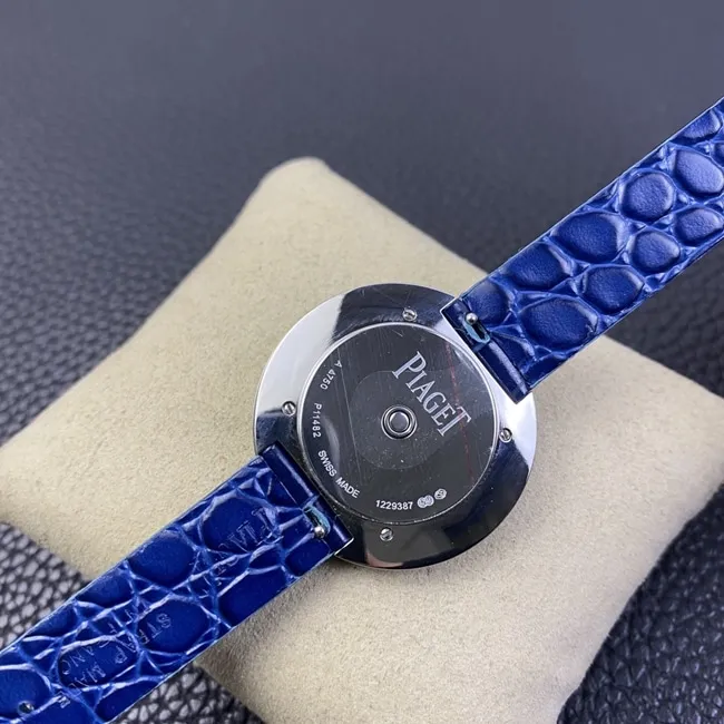 Piaget top-tier watch white dial blue belt POSSESSION series ladies quartz watch front view