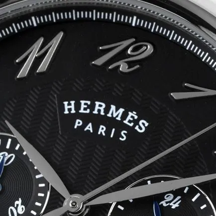 top-tier Hermès men's black dial black belt quartzleather strap watch detail shots