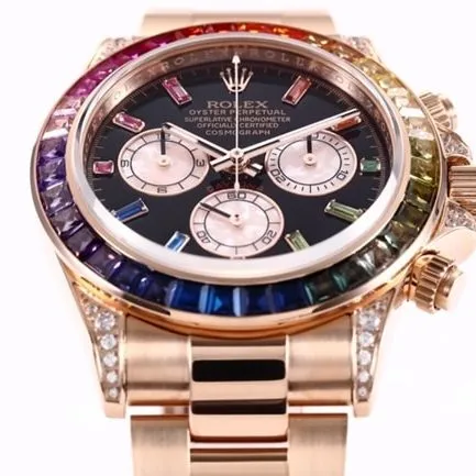 top-tier replicaRolex men's black dialrose gold with new Daytona rainbow automatic movement watch back cover picture