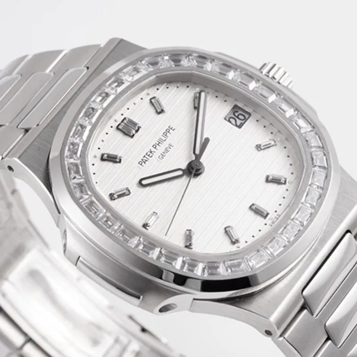 top-tier watch Patek Philippe men's white dialsteel bracelet watch clasp picture