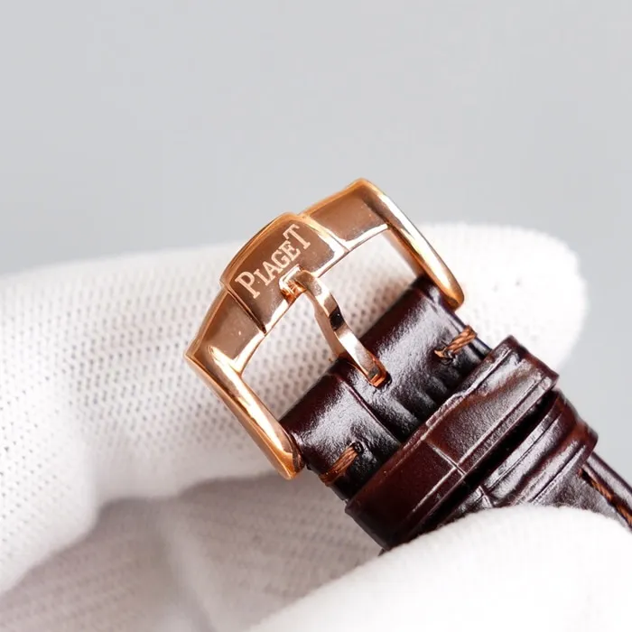 Top-tier watch Piaget men's gold plate Altiplano series automatic movementleather strap watch side view
