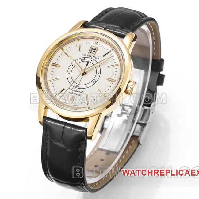AD factory Longines classic replica1:1top-tier replicaguilloché dialyellow goldleather strap style side live photo