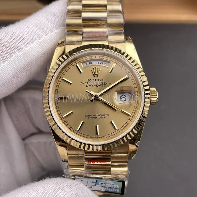 collectible watch QF factory Day-DateRolex gold plate yellow gold2836 mechanical 36mm weight live photos