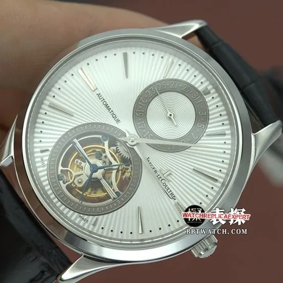 top-tier watch Jaeger-LeCoultre men's white dial black belt master series automatic true tourbillon mechanical leather strap watch clasplive photos