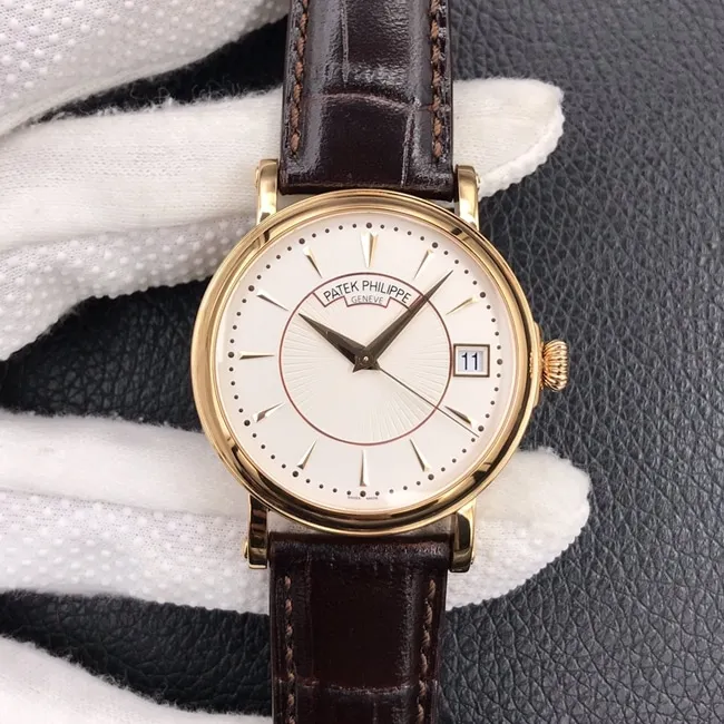 ZF Factorytop-tier watch Patek Philippe men's white dial brown belt classic 5153 series leather strap watch side view