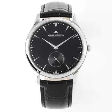 ZF FactoryJaeger-LeCoultretop-tier watch men's black dial black belt small seconds leather strap ultra-thin master series mechanical watch front view