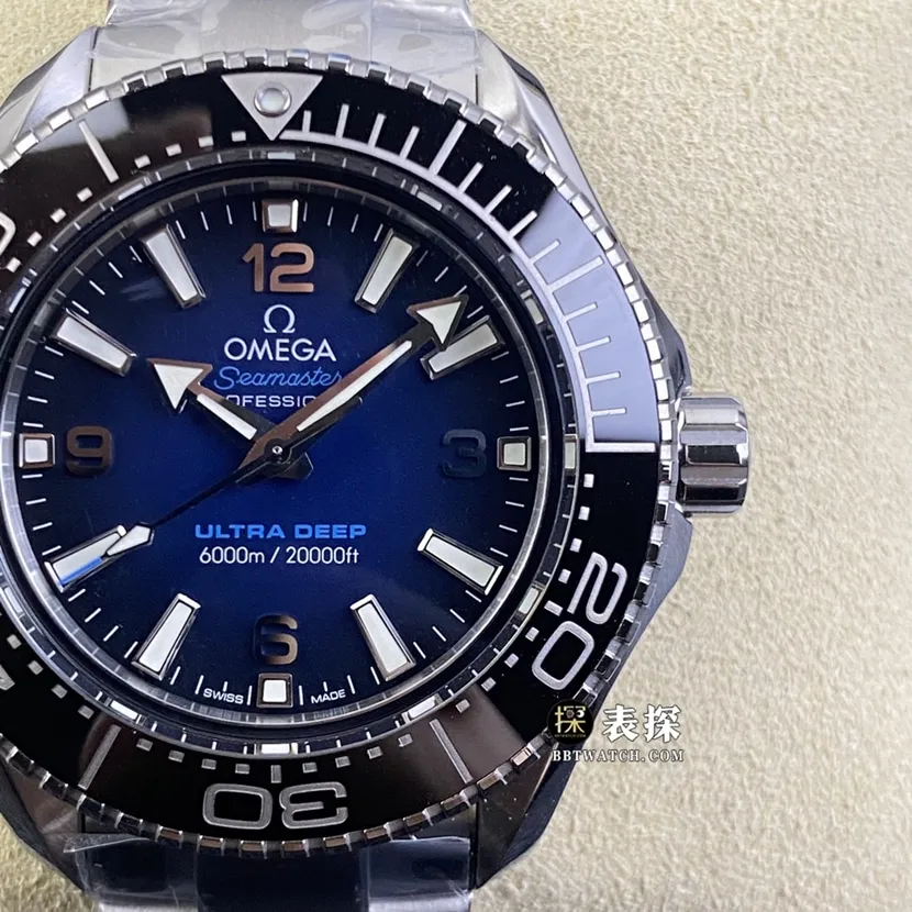 SBF factory OmegaSeamastersuper watch men's blue and black gradient steel bracelet model pictures and prices side live photo