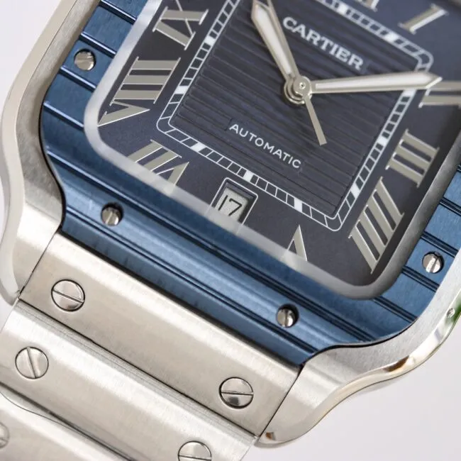 Cartierblue dial new GF Santos rubber strap men's watch clasp picture