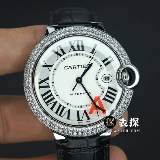 V6 factory Cartier blue balloon WE9009511:1super watch men's silver white dialleather strap picture and price caseback live photo