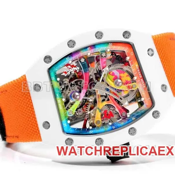 Richard Mille men's top-tier 1:1high-quality graffiti tourbillon orange leather model RM 68-01braceletlive photos