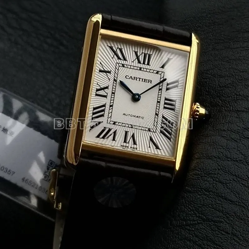 Cartier collectible watch F1 factory tank white dialyellow gold case 2899MCmovementleather strap model front live photo