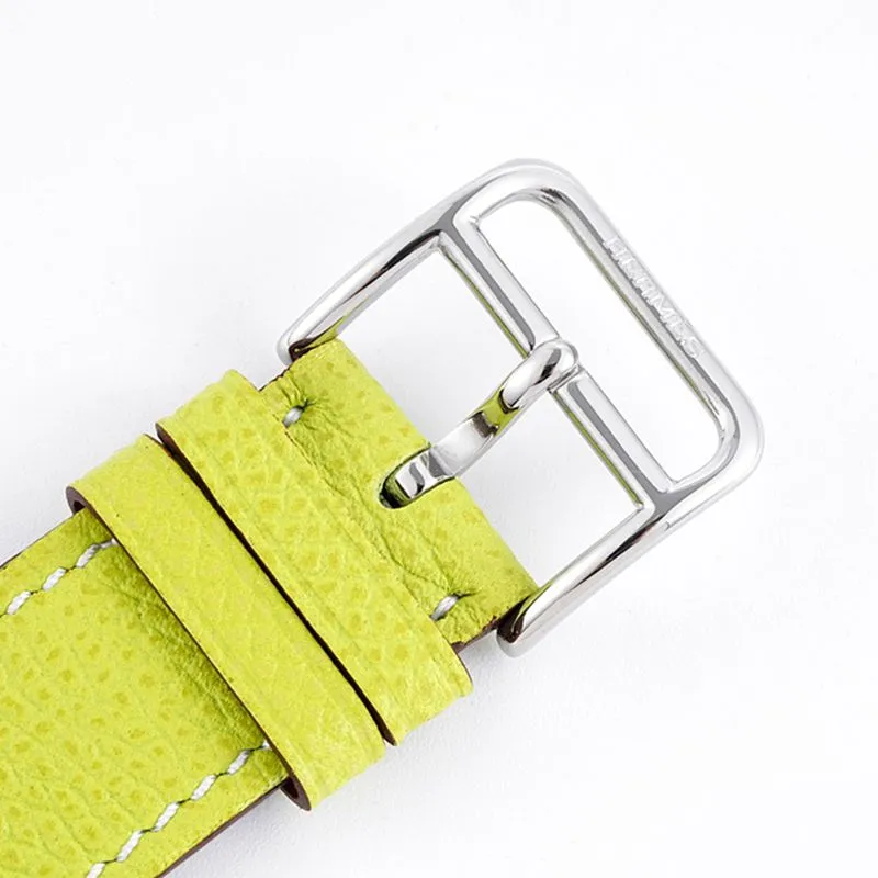 top-tier Hermès ladies' watchHeureH series quartz square fashion watch light yellow braceletwhite dial side view