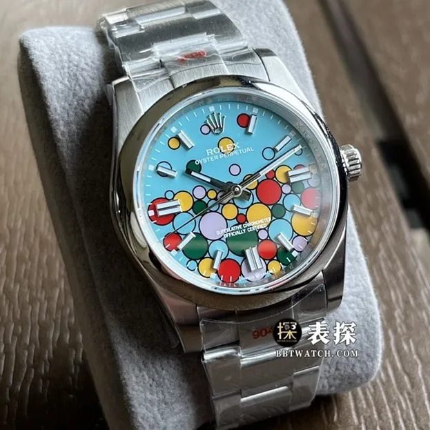 KRF Oyster Perpetual Rolex collectible watches Turquoise Blue Plate Color Balloon Face Rubber Model m126000-0009
