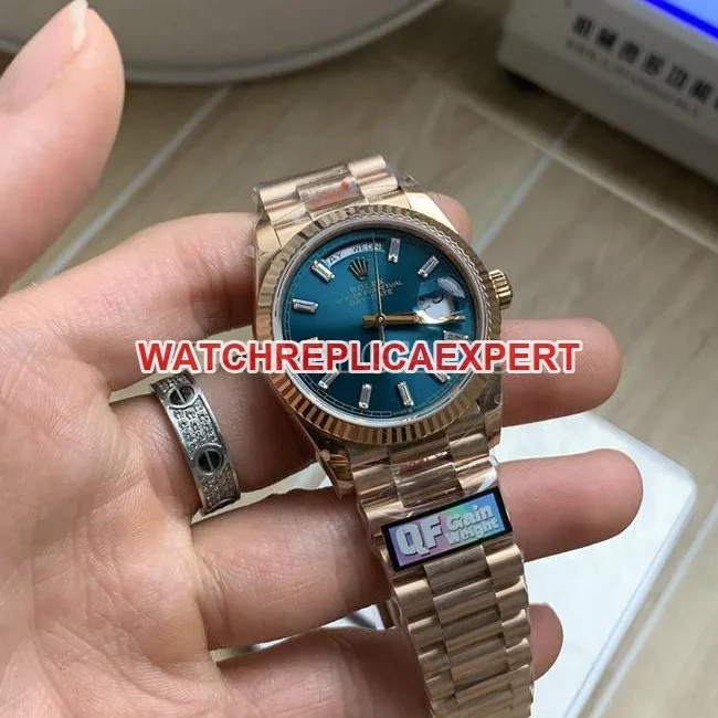collectible watch QF factory Day-DateRolex ice blue dialrose gold2836 mechanical 36mm weight live photos