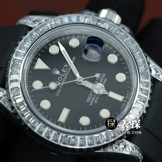 JVS Yacht-Master Rolex watch men's black dial diamond rubber model front live photo