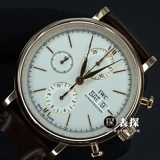 Universal Portofino Top collectible watches Men's Mechanical 6-Hand Chronograph White Plate strap models Pictures and Prices Front View Photos