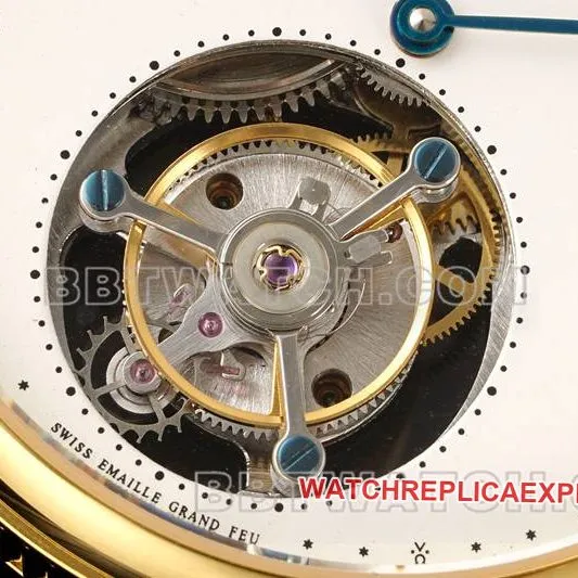Breguet watch RMS factory classic white dialtourbillonyellow gold mechanical leather strap model side live photo