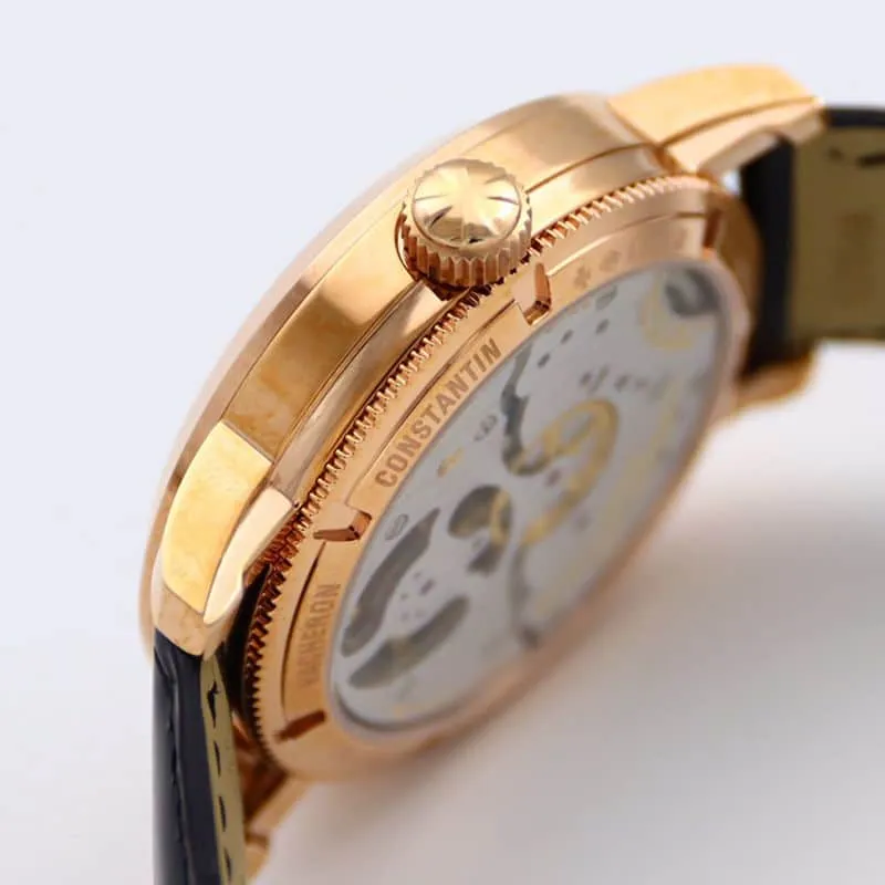 Vacheron Constantintop-tiersuper watch Traditionnelle series tourbillonwhite dialleather strap men's gold watch front view