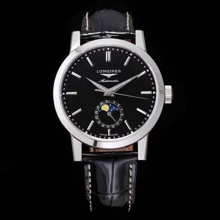 top-tier watch Longines classic retro series 1832 model white steel black bottom mechanical men's watch detail shots