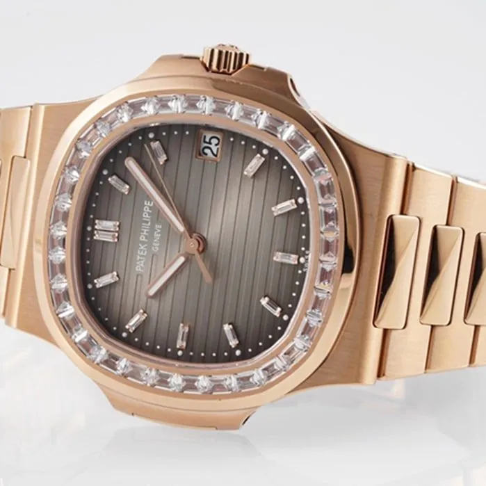 top-tier watch Patek Philippe men's black dialsteel bracelet watch side view