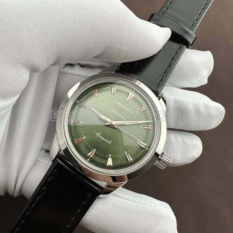 AF FactoryLongines Concas 1:1top-tier replicagreen dialleather strap model front live photo