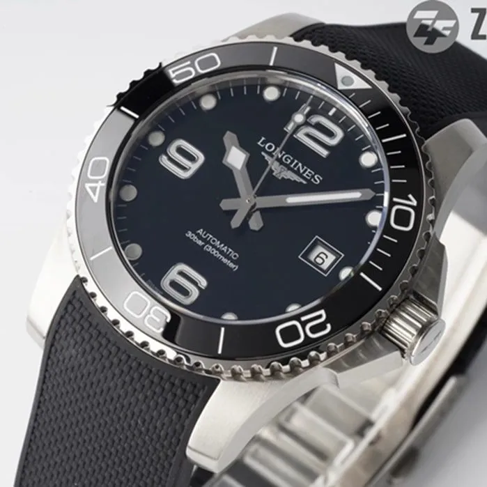 top-tier watch Longines men's black dial Concas series leather strap watch front view