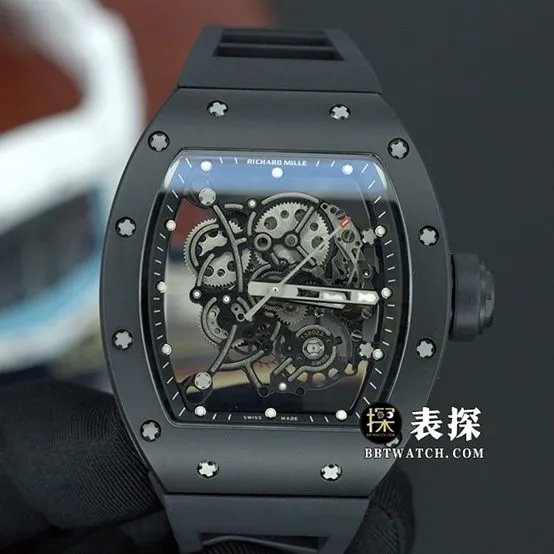 BBR men's Richard Mille1:1replica watch black ceramic hollow rubber model caseback live photo