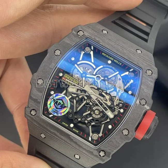 top-tier watch APS factory Richard Mille carbon fiber mechanical watch RM35-02front live photo