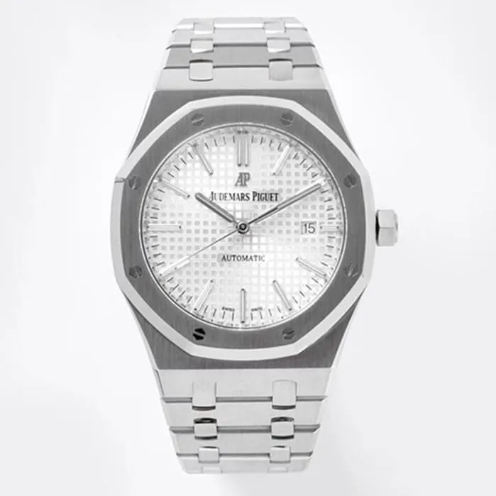 top-tier watch Audemars Piguet men's white dial Royal Oak series mechanical steel bracelet watch side view