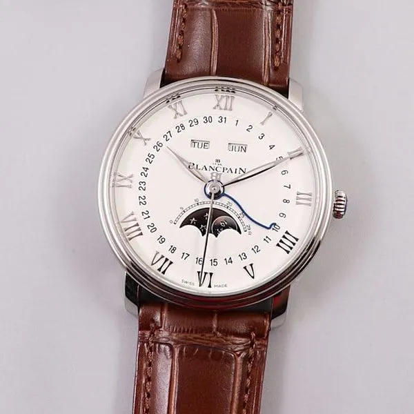 OM FactoryBlancpainsuper watch villeret classic 6654 new V3 upgraded version 0.6mm thinner than V2 white dialbracelet picture