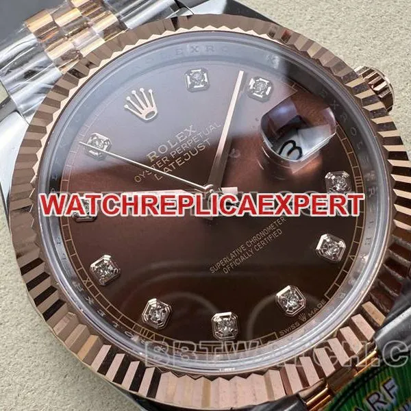 Rolextop-tier watch ARF Factory log 41mm brown plate 3235 rose goldsteel bracelet front live photo