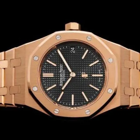 top-tier watch Audemars PiguetRoyal Oak15202rose gold plate black bottom men's watch super two-needle mechanical movementclasp picture