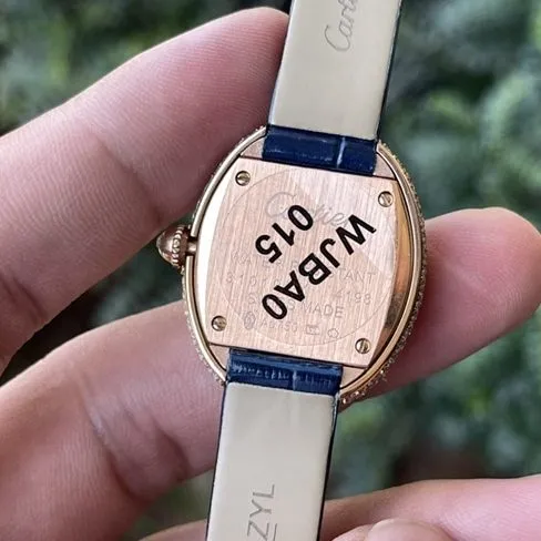 top-tierhigh-quality watch Cartier women's white dial blue belt bathtub series quartzleather strap watch side view